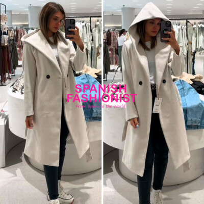 ZARA WOMAN SS25 ECRU BELTED SOFT HOODED COAT ALL