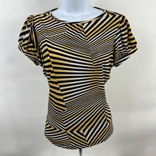 Worthington Petite T Shirt Women's PM Short Sleeve Polyester Geometric Stretch