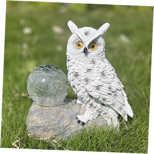 ARTCOS Garden Solar Lights Outdoor Decorative Pure White Owl Statue Big Dot Owl