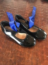 girls size 11.5 tap dancing shoes shiny black polished kids childrens dance shoe