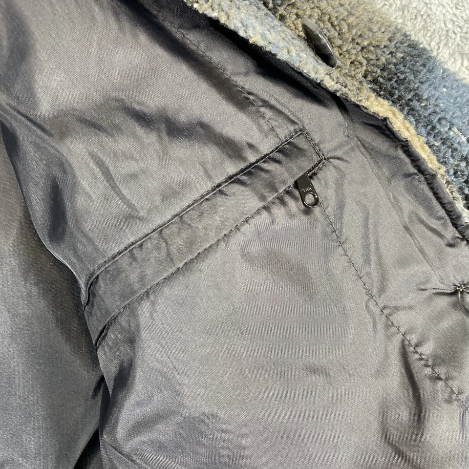 VTG Eddie Bauer Chore Jacket Women Small Navy Tan Lined Plaid Canada Made - Image 4 of 4