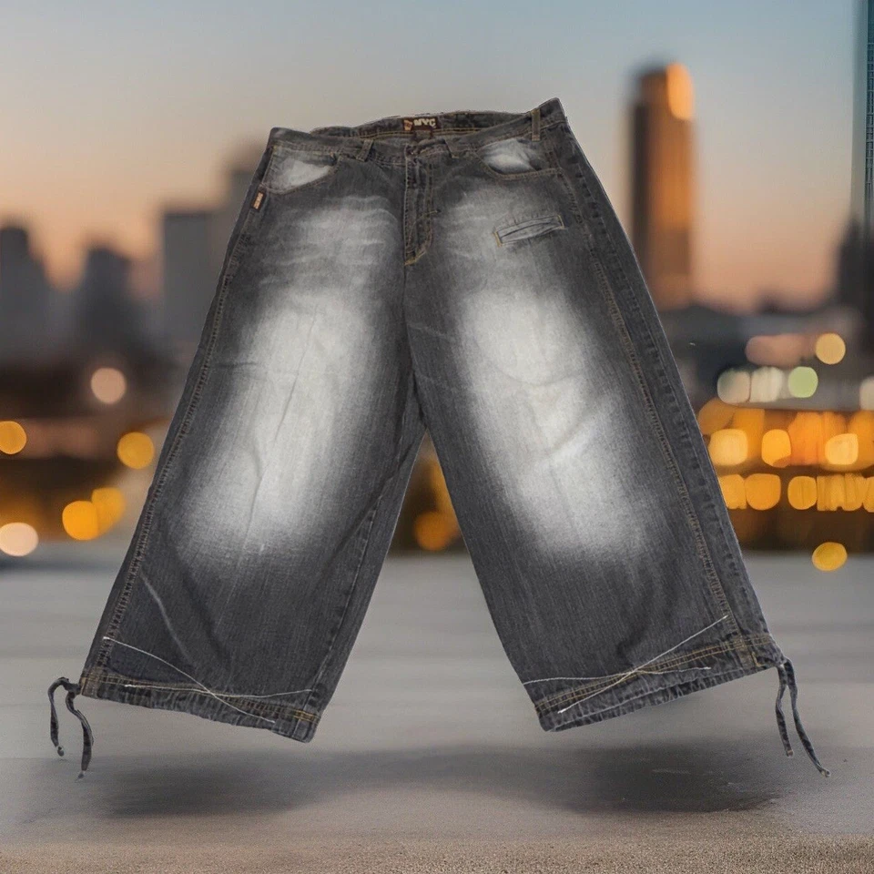 Pantalones Cortos Sueltos 212 NYC Para Hombres 38 Negros Denim Pantalones Cortos Desteñidos Mallgoth Patinador Raver Y2K Foto 2 de 4