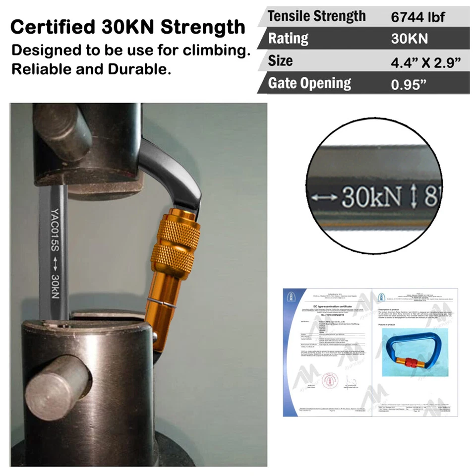 Mosquetão de escalada 30KN parafuso de alumínio clipe de bloqueio gancho resistente resgate de rocha - Imagem 3 de 4