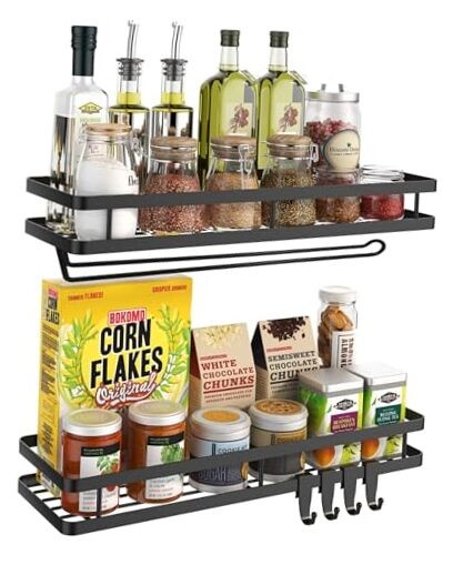 Upgraded Black Spice Rack Organizer Wall Mount 15.7in 2-Pack