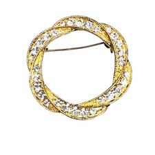 Vintage Roman Rhinestone Brooch Pin Gold Tone Elegant Costume Jewelry