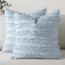 MIULEE 2 Boho Linen Striped Jacquard Throw Pillow Covers 20x20 Light Blue