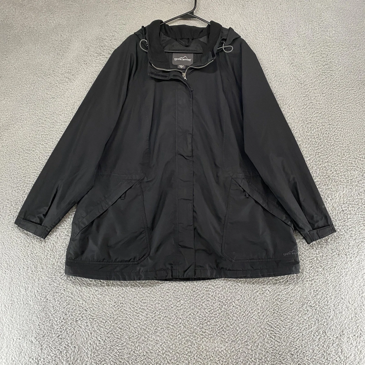 Veste Coupe-vent Eddie Bauer Femme – Noire, Taille M, Capuche, Poches, Ventilée