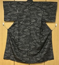 Yuki Tsumugi yzk763 Kimono 80 Kikk  Silk Used Black Awase Casual Fabric