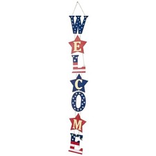 Wooden Welcome Door Sign, 4th of July Decorations Wood Welcome Sign for Front...