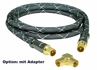 Premium Antennenkabel 75 Ohm Koaxialkabel Stecker/Stecker + Adapter(Option)