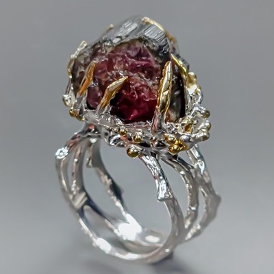 Grober 30 ct natürlicher Turmalin Ring 925 Sterling Silber Größe 9 /R431225