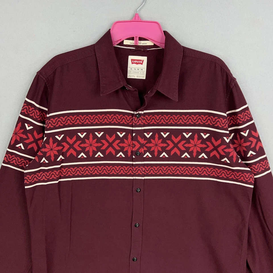 Levis Shirt Mens XL Modern Fit Red Aztec Print Long Sleeve Button Up Western - Image 2 of 4