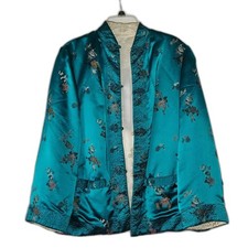 Vintage Turquoise Silk-like Asian Style Reversible Jacket XXL