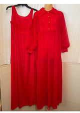 Vtg Med Long Nylon NIGHTGOWN Double CHIFFON PEIGNOIR ROBE Set Lace Sears Pearls