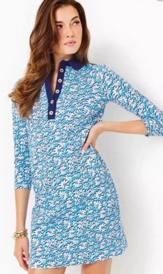 NWT LILLY PULITZER Ainslee 3/4 Sleeve Dress Small Lunar Blue Palm Beach Petals