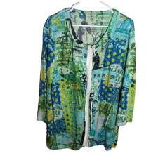 Onque Womans Blouse 2X Printed Full Zip 3/4 S...