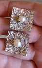 Men's Vintage Pearl 3/4" sq Washed Vermeil over Sterling Silver Cufflinks — photo 1