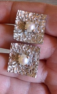 Men's Vintage Pearl 3/4" sq Washed Vermeil over Sterling Silver Cufflinks