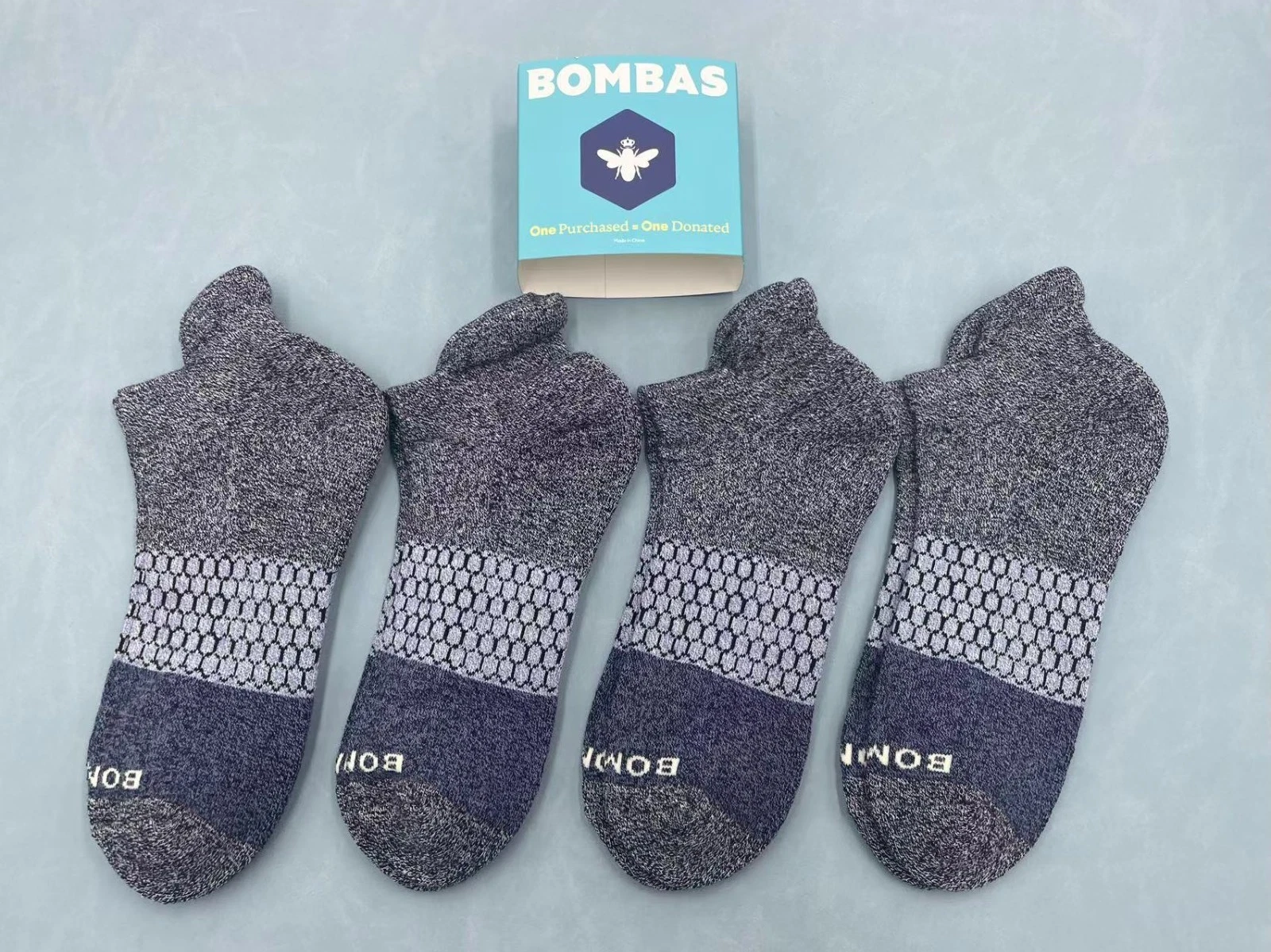 4 pairs BOMBAS Women's Tri-Block Marl Ankle Socks Medium 8-10.5 Gray blue
