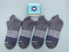 4 pairs BOMBAS Women's Tri-Block Marl Ankle Socks Medium 8-10.5 Gray blue