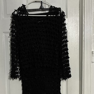 Dress/Suit Crochet Black Lace 2-Piece Skirt Suit Cropped Jacket M Formal 819