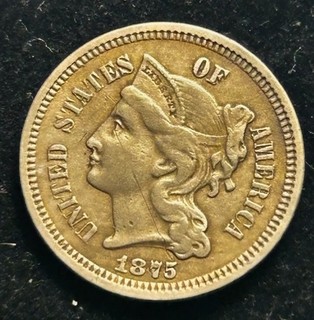 1875 3 Cent Nickel 3c Semi Key Date Rare MPD FS 301 AU UNC Details Toned