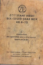ZF CONSTANT MESH 6 SPEED AK-6-55 GEARBOX HANDBOOK / PARTS CATALOG MANUAL