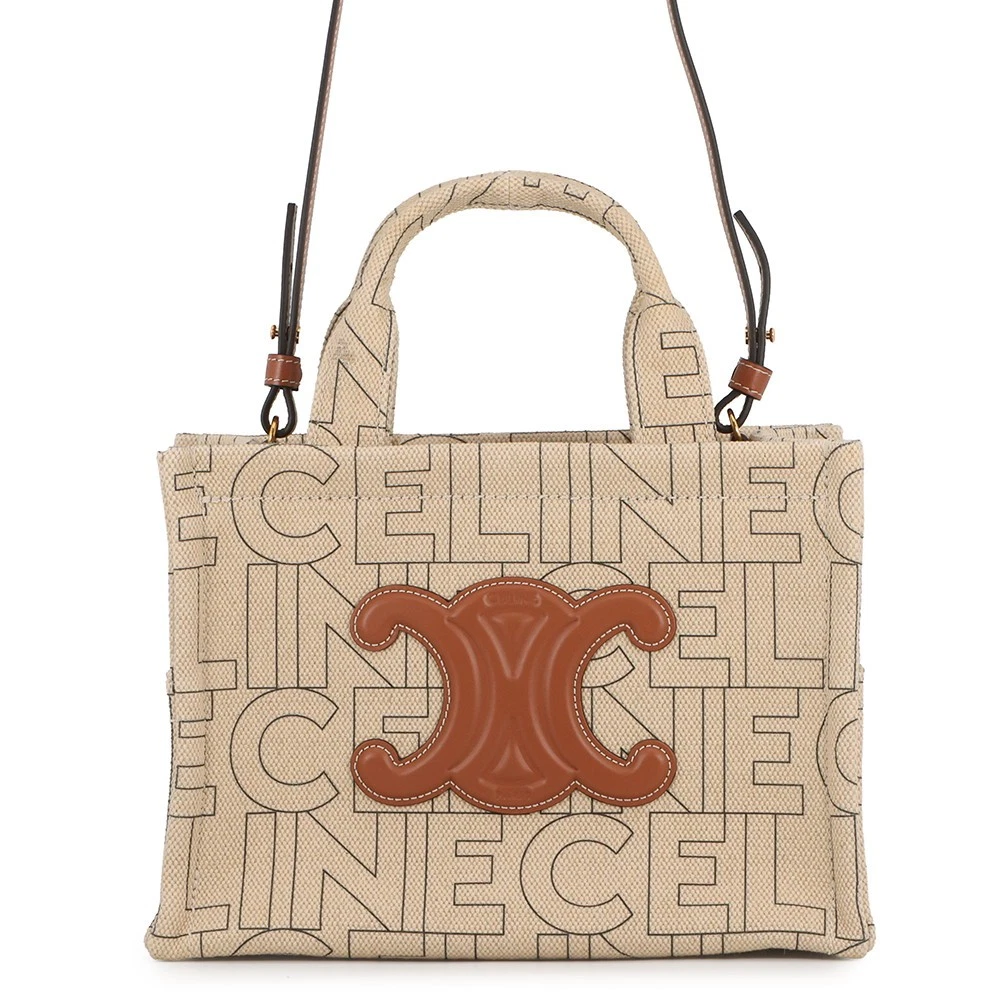 Celine — CELINE Triomphe Cabas Tice 2WAYBag Size Small Canvas/Leather Natural/Tan 199162