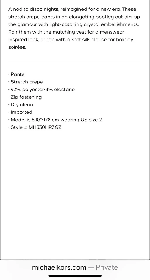 Pantalón Michael Kors Pierna Ancha Cristal Tachonado Elástico Crepé Corte Bota Nuevo con Etiquetas Talla 14 Foto 3 de 4
