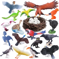 23Pcs Bird Figurines Set, Assorted Bird Wildlife School Project with Nest, Raven
