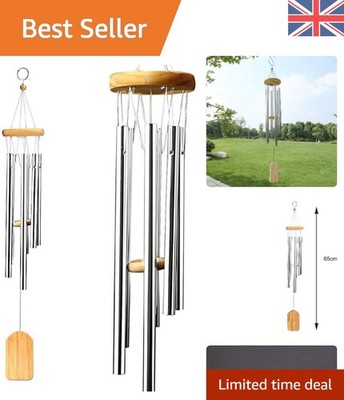 Elegantes silbernes Edelstahl Windspiel - 65 cm für drinnen & draußen Glückseligkeit