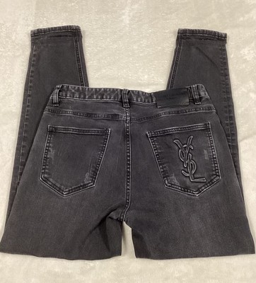 Yves Saint Laurent Paris Jeans 2014 Black Size 31 Distressed Couture Attire  