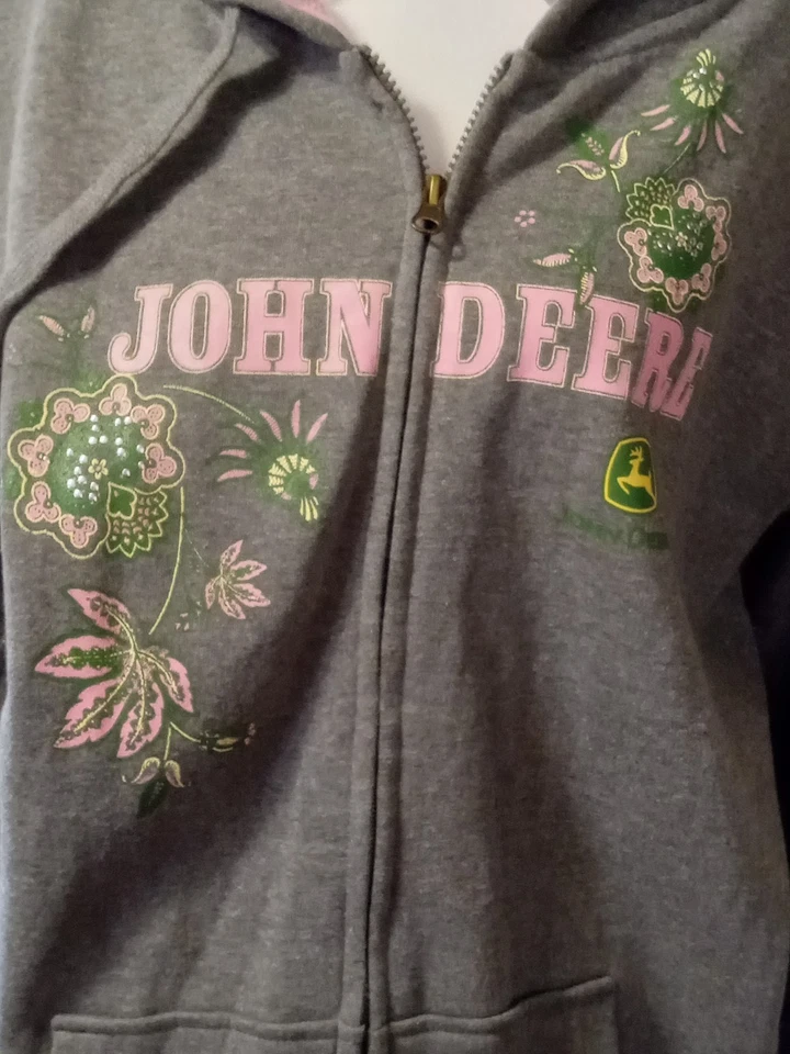 John Deere Grey/Pink women zip up hoodie XL - Image 2 of 4