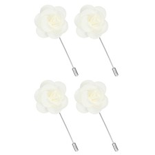 4Pcs Rose Lapel Pin for Men, Camellia Satin Flower Lapel Pins, White