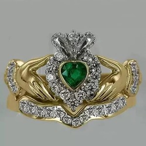 Authentic Real Moissanite 2Ct Round Cut Claddagh Engagement Ring 14K Yellow Gold Plated