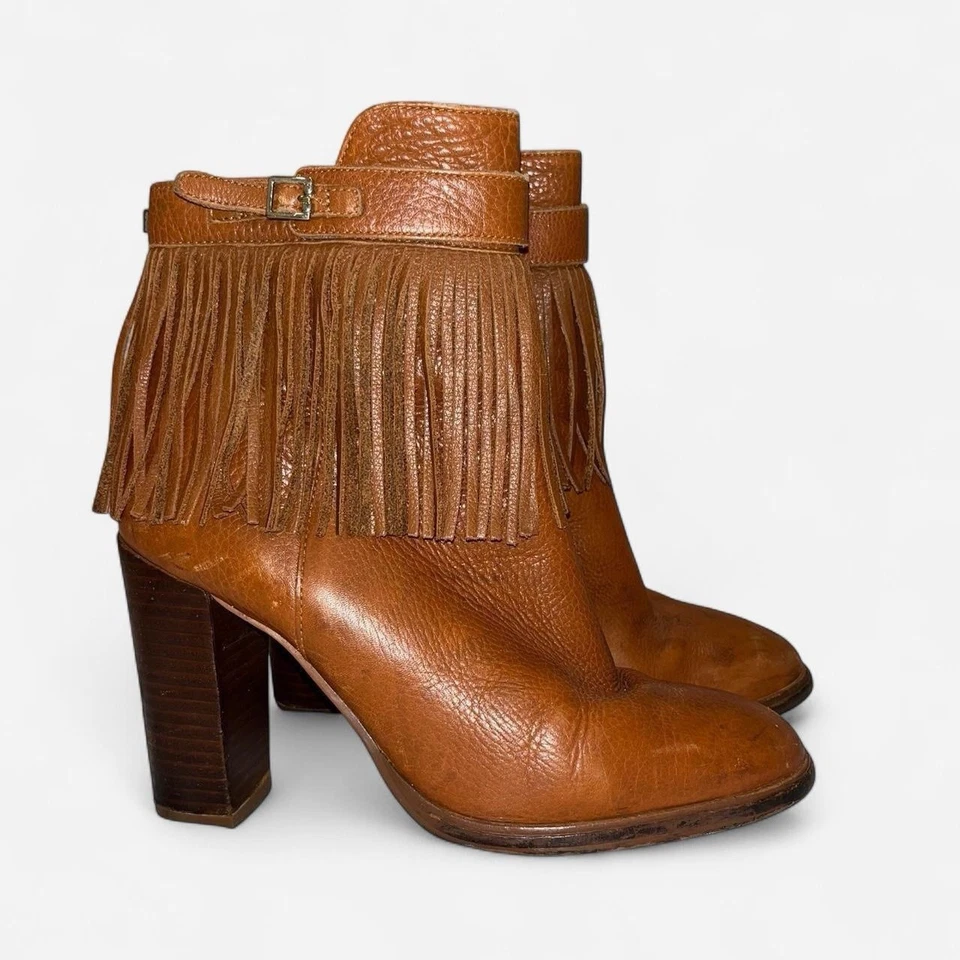 Ivanka Trump Talla 8 Marrón Cuero Flecos Botines Tacón Bloque Western Boho Foto 2 de 4