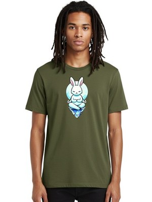 Meditating-Rabbit-6 Mens Graphic Tee,100% Cotton,Casual Summer Wear