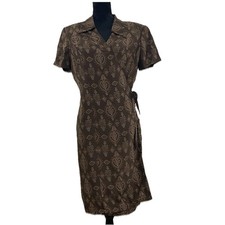 Vintage90s  Patrick Collection Brown 100% Silk Wrap Dress, Shoulder Pads, Pretty