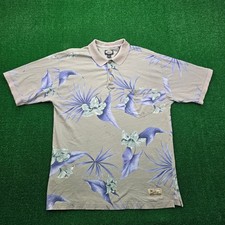 Tommy Bahama Polo Shirt Mens Medium/Large Floral Hawaiian Vintage Beach Casual