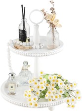 Beaded layered tray rack, rustic-style wooden two-tier decorative tray set with