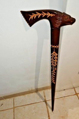 Vintage Holzstock handgeschnitzt Tomahawk & Adler 90 cm ''Zakopane 95''