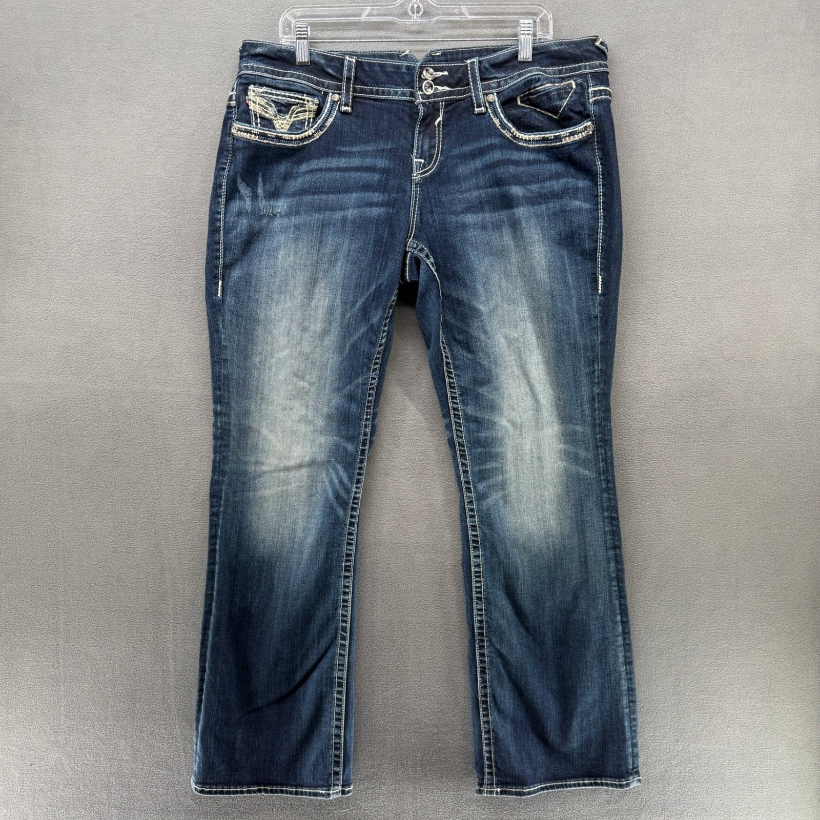 Vigoss Womens Bootcut Jeans Dark Wash Heavy Stitch Embellished Size 16 Length 33