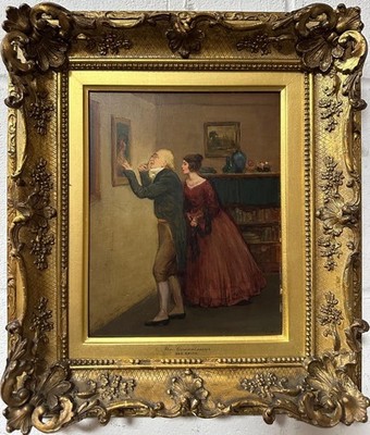 George Smith Öl auf Tafel Der Kenner antiker vergoldeter Rahmen