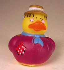 Scarecrow Rubber Ducky 2" Purple Jacket Tan Hat Harvest Fall Decor Miniature Toy