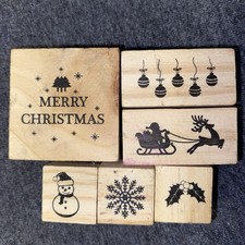 Christmas Set Of 6 Wood Mounted Rubber Stamp