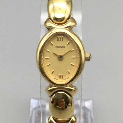 Pulsar Womens Watch 17mm Gold Tone Dial Bracelet V510-X004 New Battery 7.25''