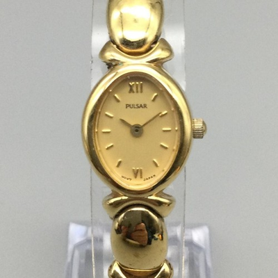 #ad Pulsar Womens Watch 17mm Gold Tone Dial Bracelet V510 X004 New Battery 7.25quot; $25.49