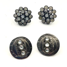 Vintage Black Earrings Lot Rhinestone Cluster Screw Back Accent Round Pierced