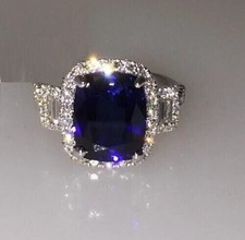 3.20Ct Cushion Cut Lab Created Sapphire Halo Women's Ring 14k White Gold Plated