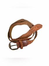 Vintage Y2K Hollister Brown Leather Braided Seagull Logo Woven Belt Size M/L